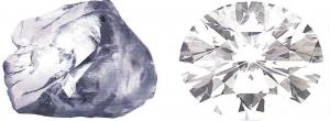 Rohdiamant und Diamant im Brillanschliff